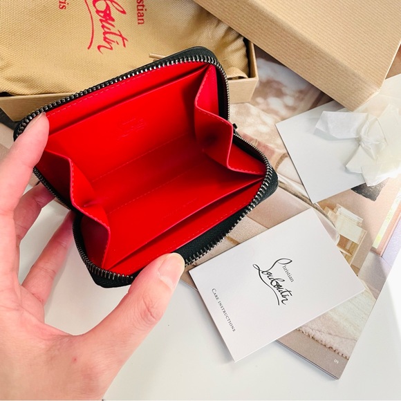 💖NEW💖‎ Christian Louboutin Panettone Zipper Coin Case Black Studs Leather - Picture 5 of 6